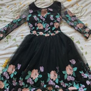 Black Embroidered Floral Tulle Dress